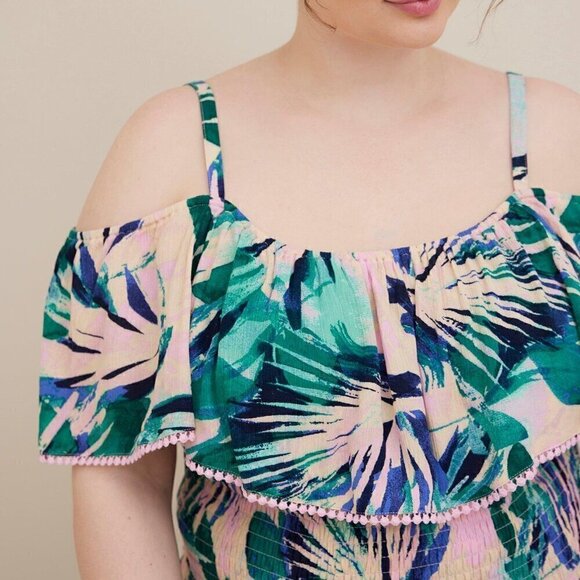 Torrid Crinkle Gauze Cold Shoulder Ruffle Top - Picture 2 of 10